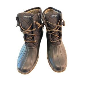 Sperry Saltwater Quilted Duck Boots Women's Size 9M Waterproof Rubber Black/Gray